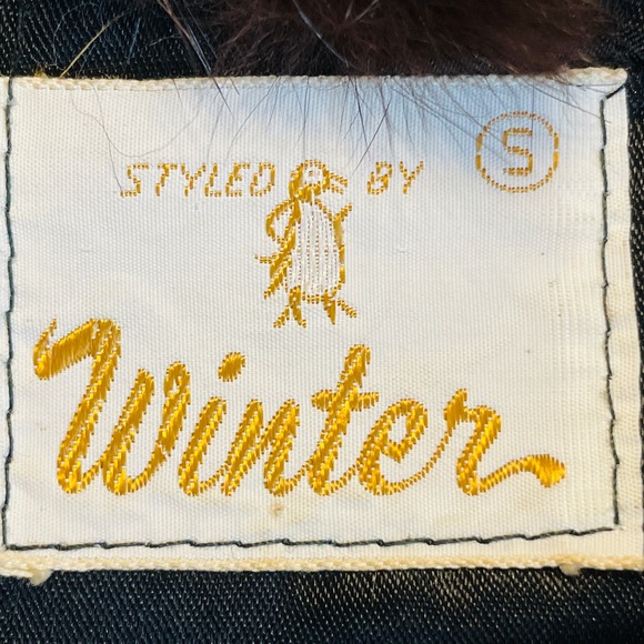 Vintage Winter Black Boucle Knit Brown Mink Collar Short Jacket Button Front S - Picture 11 of 12